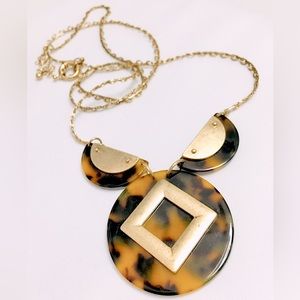 J. Crew Faux Tortoise Shell 60s 70s Vintage Style Gold Tone Necklace